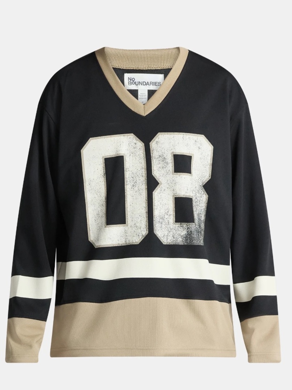 No Boundaries Men's Black, Tan & Cream V-Neck '08' soccer Jersey